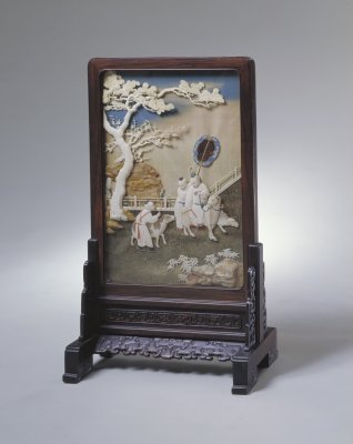 图片[1]-Red sandalwood side seat inlaid with ivory carving, Sunrise and Auspicious Beginning-China Archive